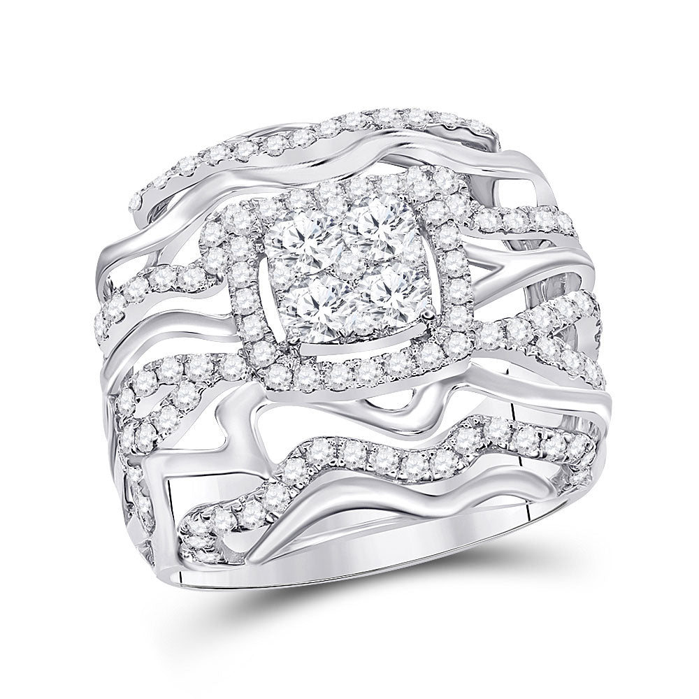 14kt White Gold Womens Round Diamond Right Hand Cluster Ring 1-1/2 Cttw
