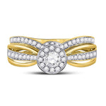 14kt Yellow Gold Round Diamond Bridal Wedding Ring Band Set 1/2 Cttw