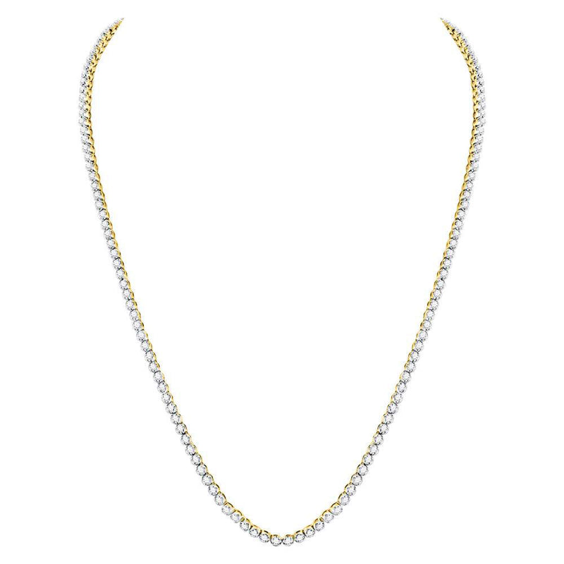 10kt Yellow Gold Mens Round Diamond Studded 26" Tennis Chain Necklace 11-3/8 Cttw
