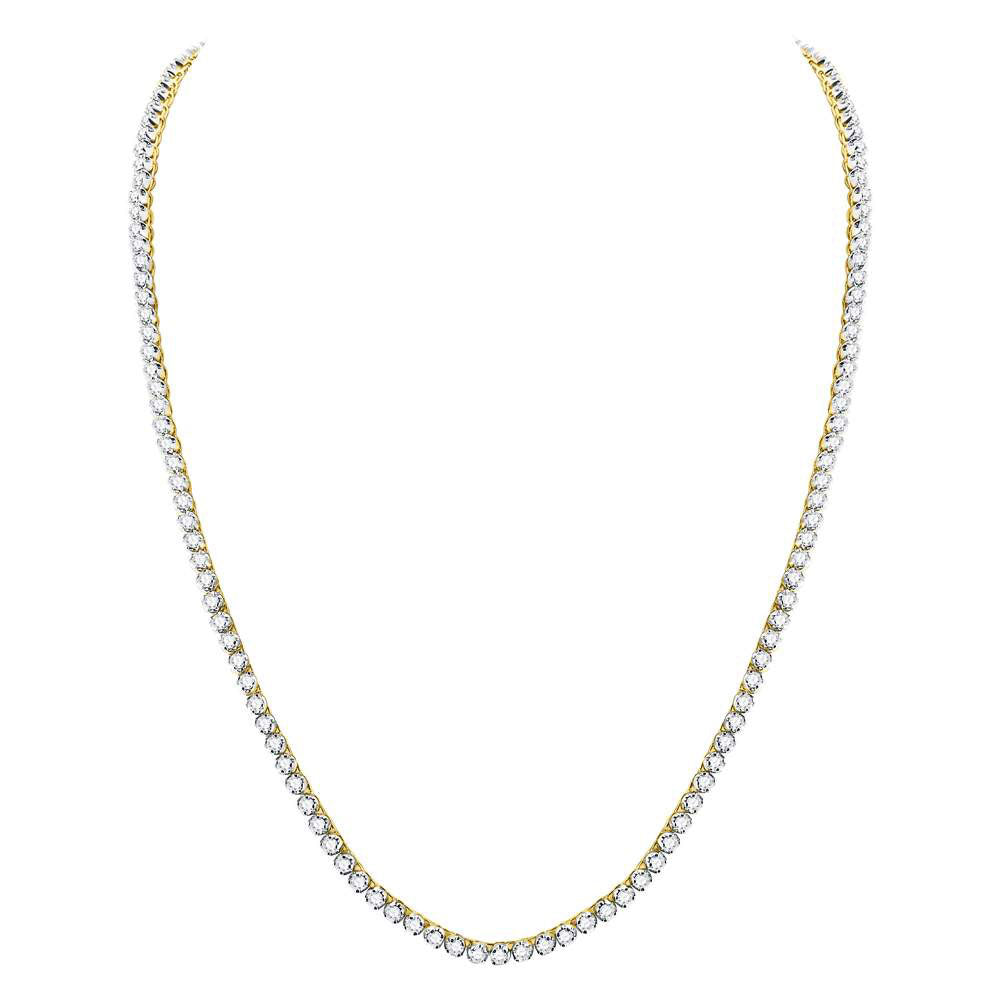 10kt Yellow Gold Mens Round Diamond 24" Studded Tennis Chain Necklace 15 Cttw