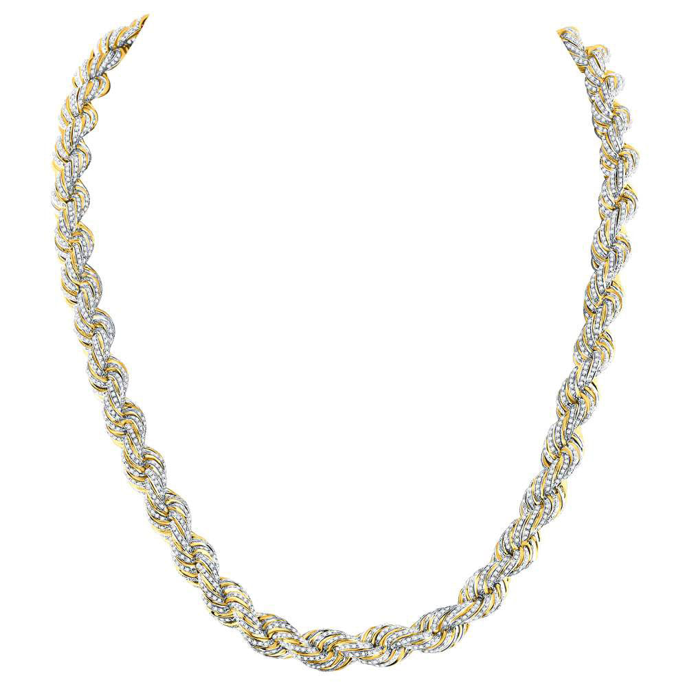 10kt Yellow Gold Mens Round Diamond Rope Chain Necklace 19-7/8 Cttw