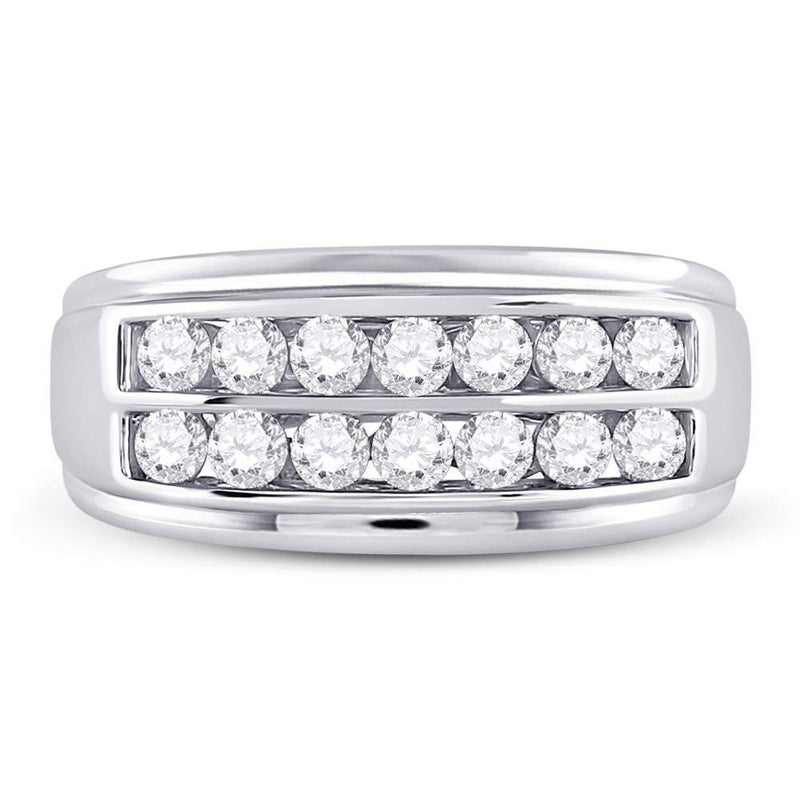 14kt White Gold Mens Round Diamond Double Row Band Ring 1 Cttw