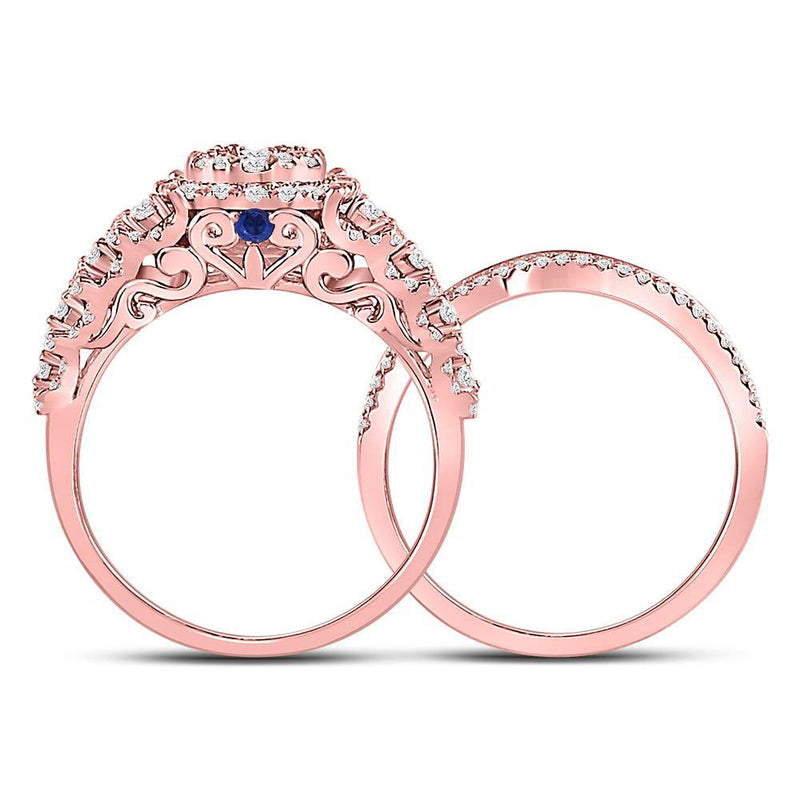14kt Rose Gold Round Diamond Bridal Wedding Ring Band Set 1 Cttw