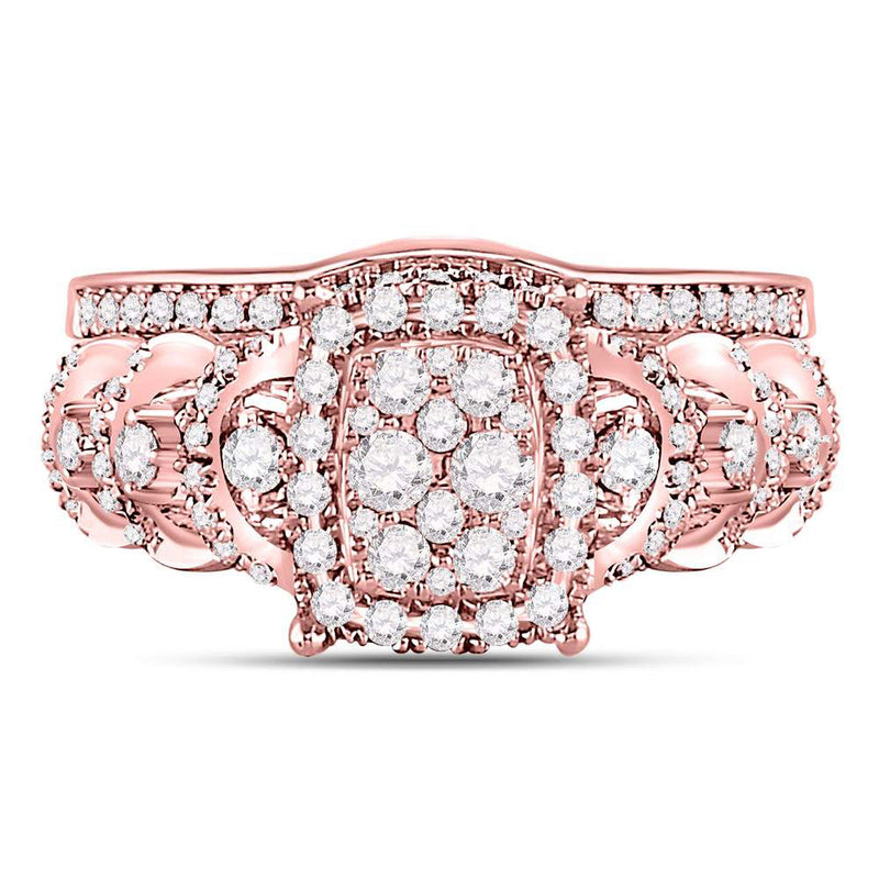 14kt Rose Gold Round Diamond Bridal Wedding Ring Band Set 1 Cttw