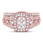 14kt Rose Gold Round Diamond Bridal Wedding Ring Band Set 1 Cttw