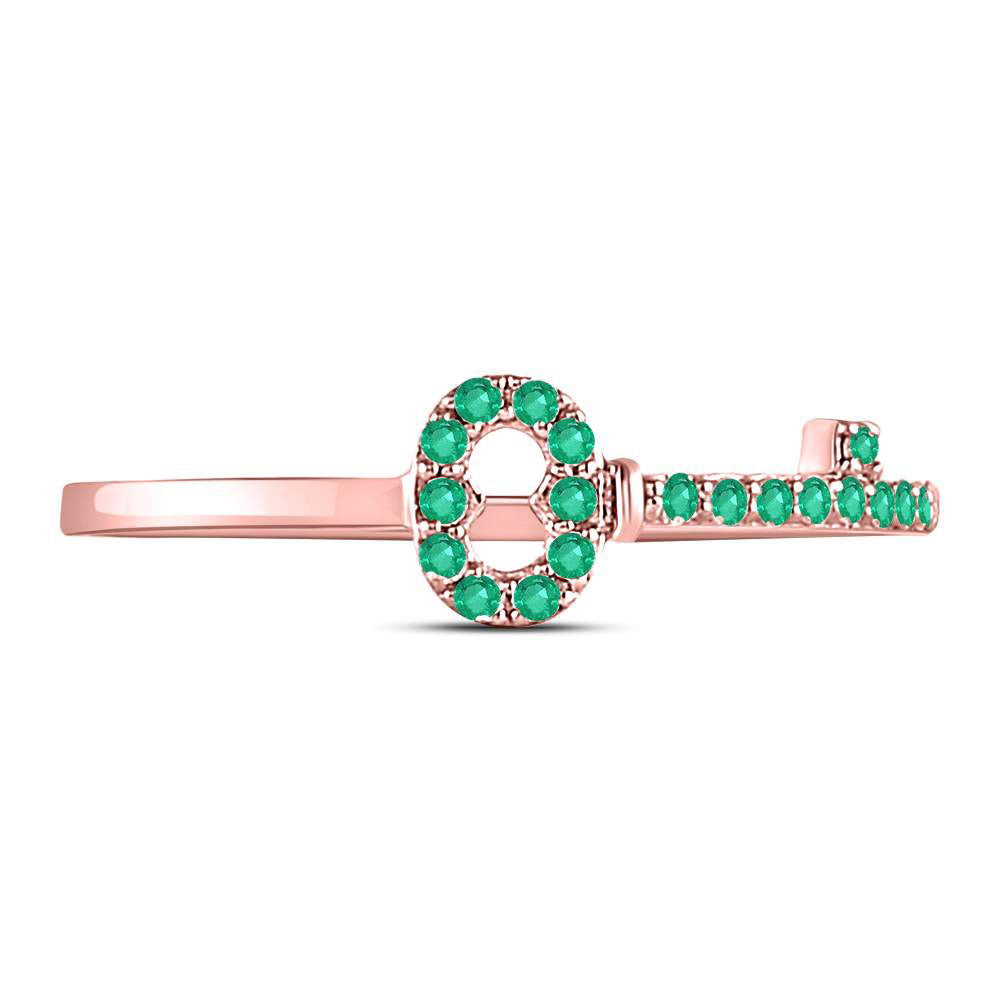 10kt Rose Gold Womens Round Emerald Key Stackable Band Ring 1/5 Cttw