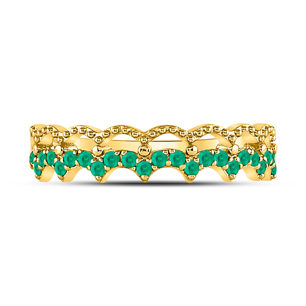 10kt Yellow Gold Womens Round Emerald Scalloped Stackable Band Ring 1/4 Cttw