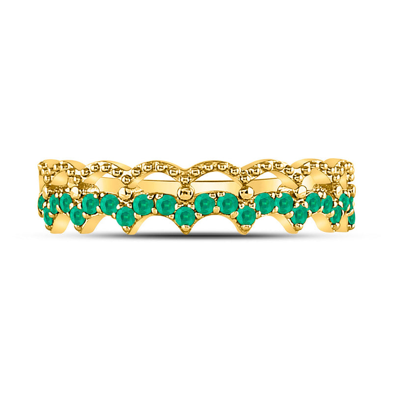 10kt Yellow Gold Womens Round Emerald Scalloped Stackable Band Ring 1/4 Cttw