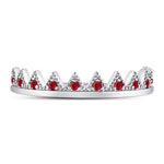 10kt White Gold Womens Round Ruby Beaded Chevron Stackable Band Ring 1/10 Cttw
