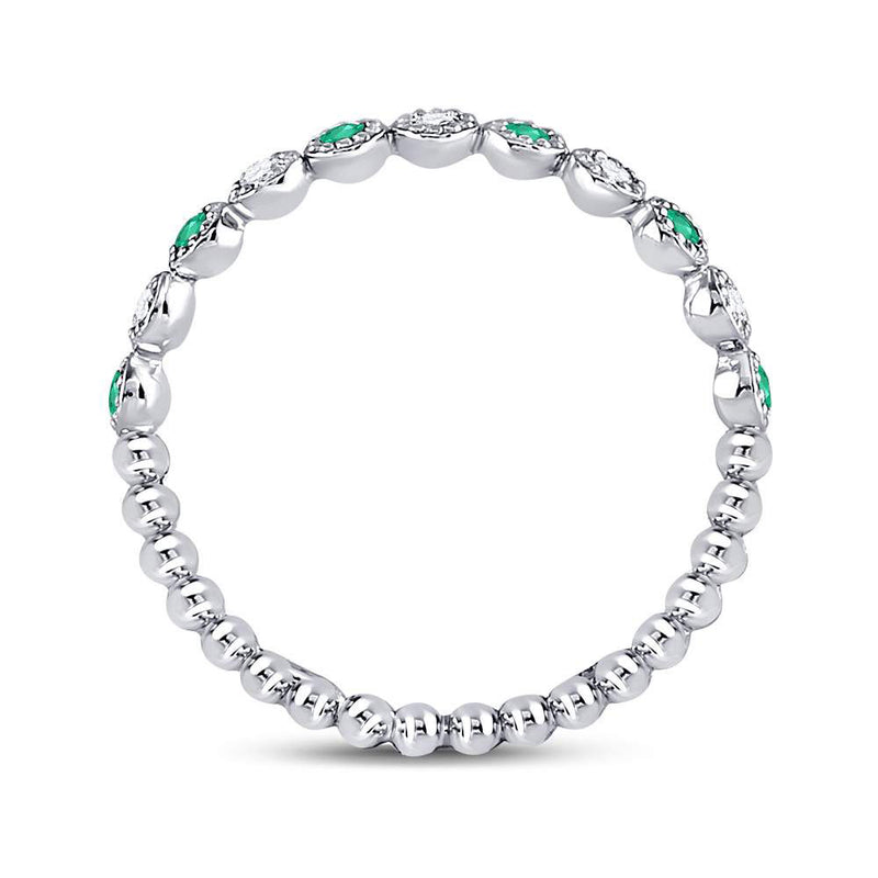 10kt White Gold Womens Round Emerald Diamond Dot Stackable Band Ring 1/6 Cttw