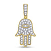 10kt Yellow Gold Mens Round Diamond Hamsa Eye Fatima Charm Pendant 1/4 Cttw