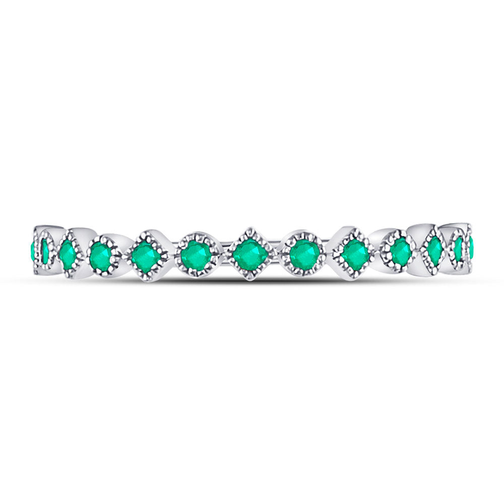 10kt White Gold Womens Round Emerald Square Dot Stackable Band Ring 1/5 Cttw