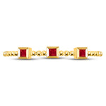 10kt Yellow Gold Womens Princess Ruby 3-Stone Beaded Stackable Band Ring 1/20 Cttw