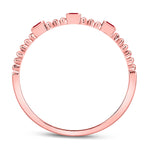10kt Rose Gold Womens Princess Ruby 3-Stone Beaded Stackable Band Ring 1/20 Cttw