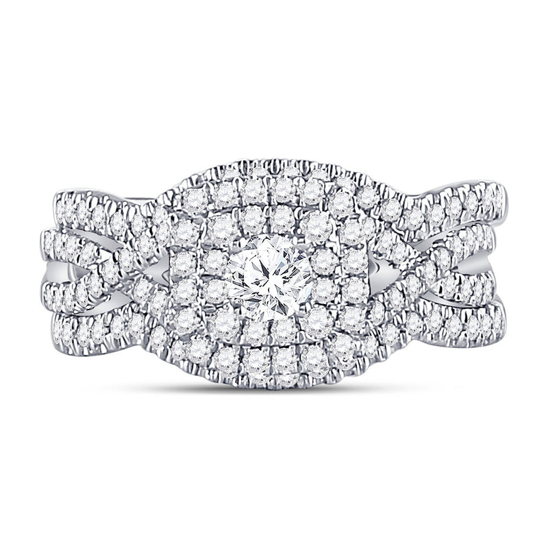 14kt White Gold Round Diamond Bridal Wedding Ring Band Set 7/8 Cttw