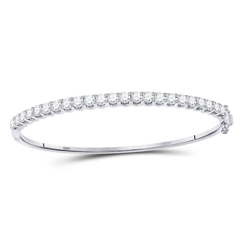 14kt White Gold Womens Round Diamond Classic Bangle Bracelet 3 Cttw