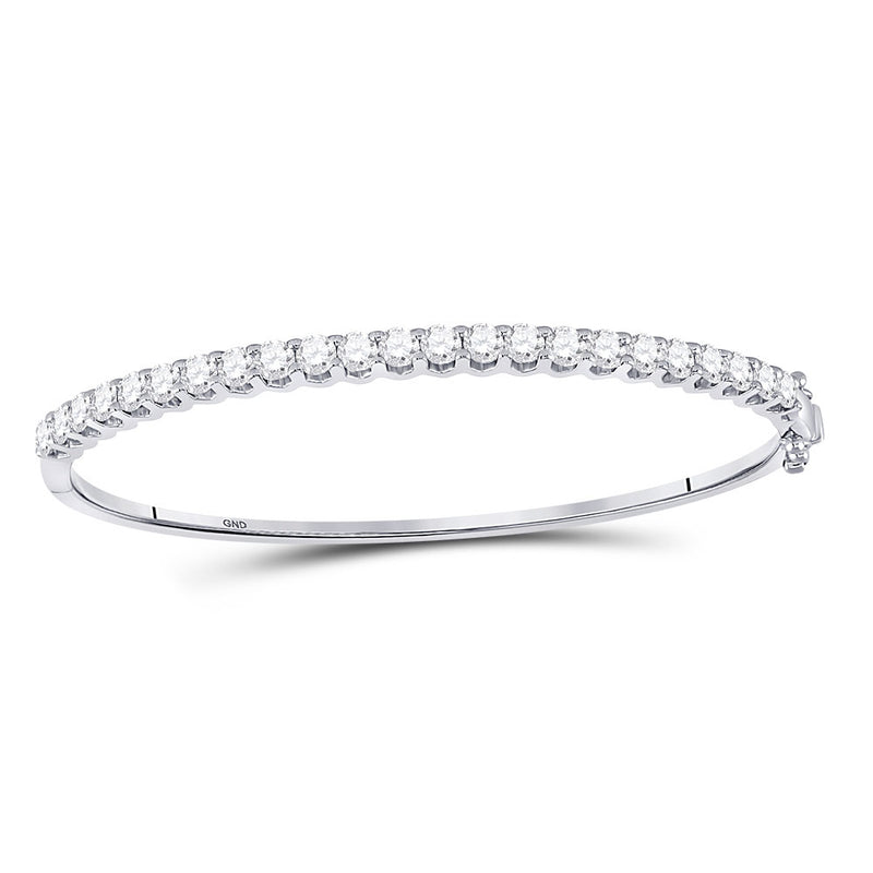 14kt White Gold Womens Round Diamond Classic Bangle Bracelet 3 Cttw