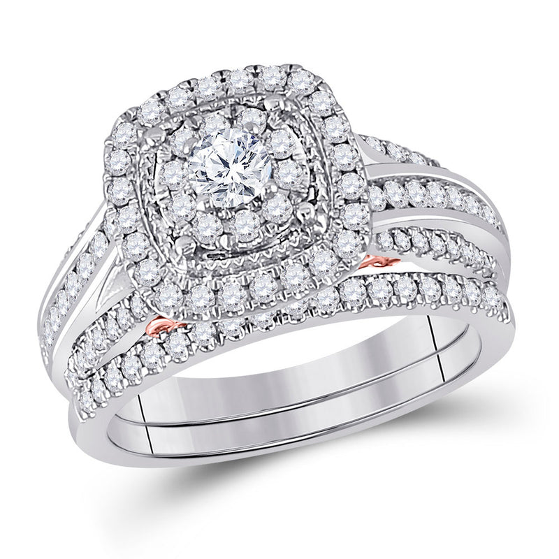 14kt Two-tone Gold Round Diamond Bridal Wedding Ring Band Set 1 Cttw