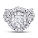 14kt White Gold Princess Diamond Bridal Wedding Ring Band Set 2 Cttw