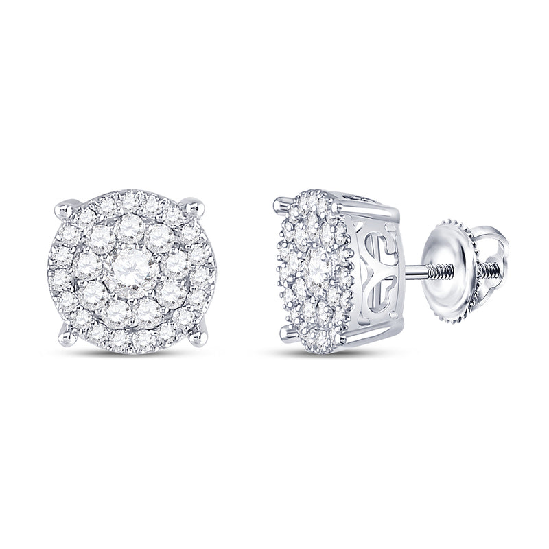 10kt White Gold Womens Round Diamond Fashion Cluster Earrings 1 Cttw