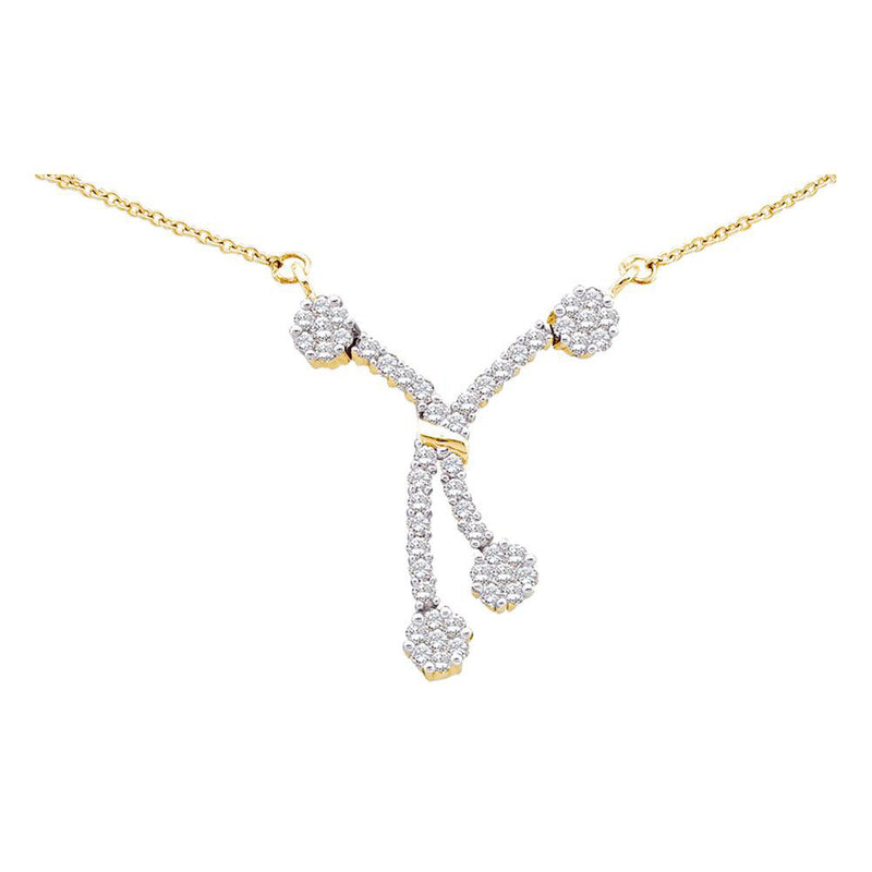 14kt Yellow Gold Womens Round Diamond Cluster Necklace 1/2 Cttw