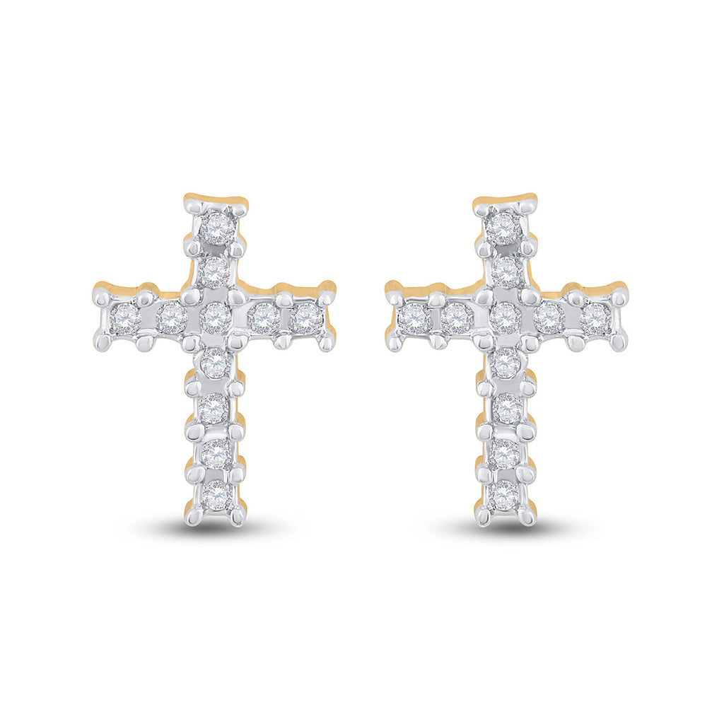 14kt Yellow Gold Womens Round Diamond Cross Earrings 1/10 Cttw
