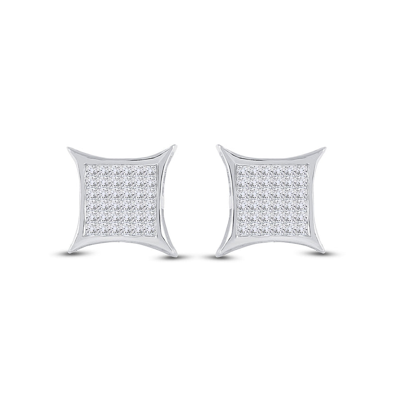 14kt White Gold Womens Princess Diamond Square Kite Stud Earrings 1/2 Cttw