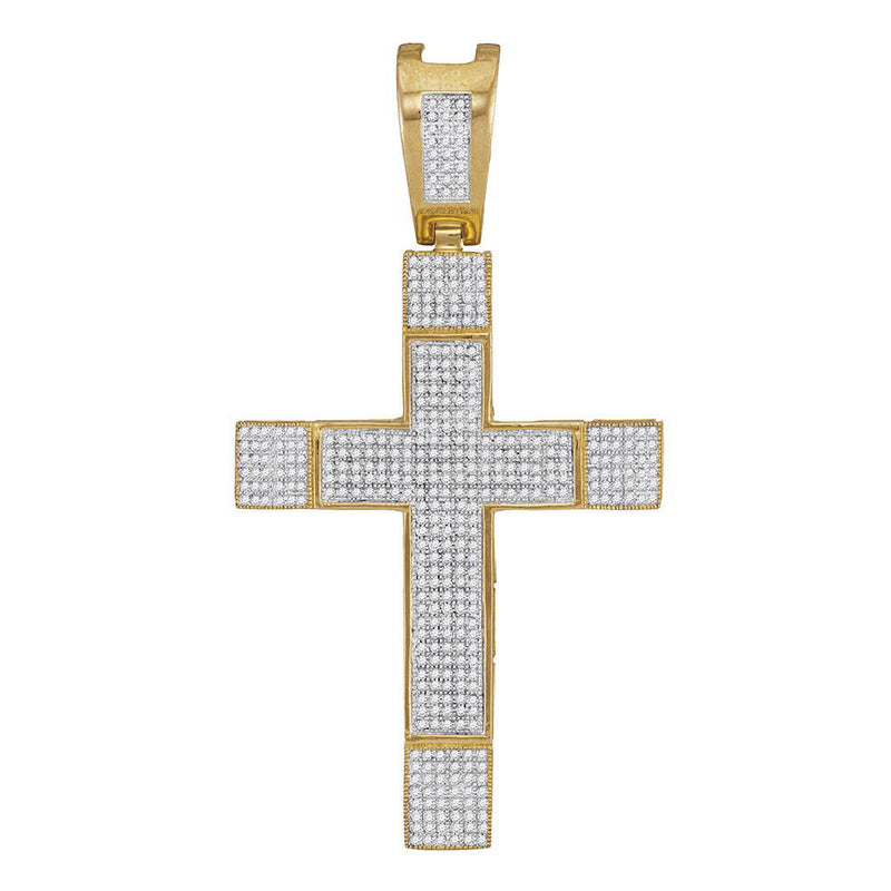 10kt Yellow Gold Mens Round Diamond Cross Charm Pendant 1-1/2 Cttw