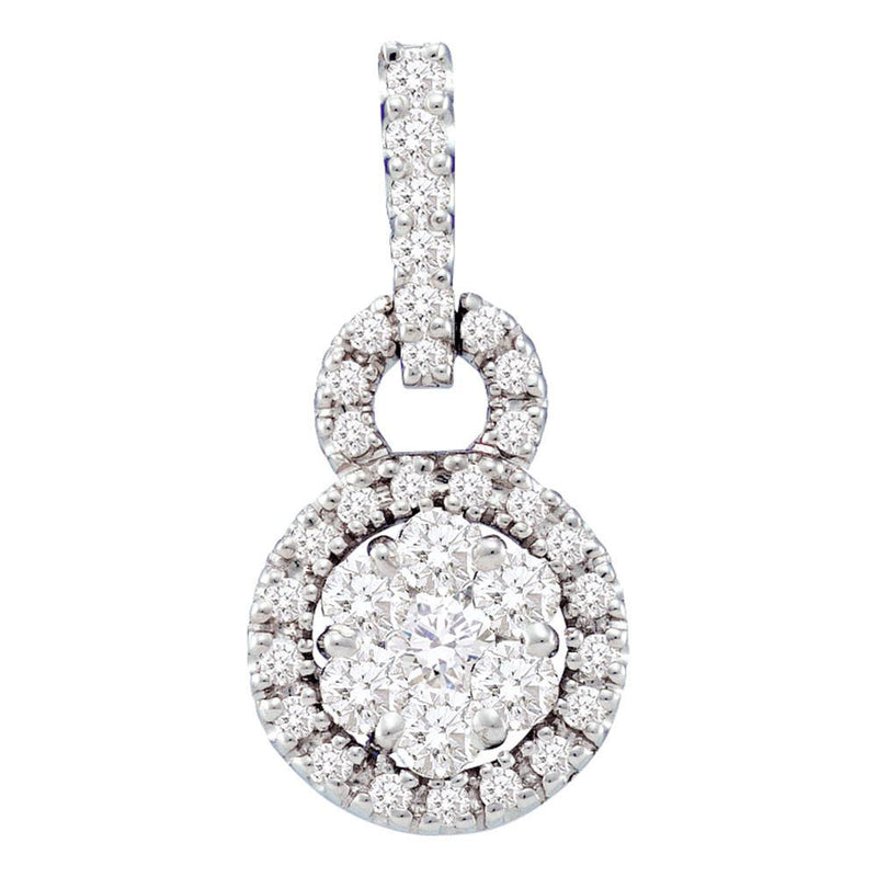 14kt White Gold Womens Round Diamond Circle Frame Flower Cluster Pendant 1/2 Cttw
