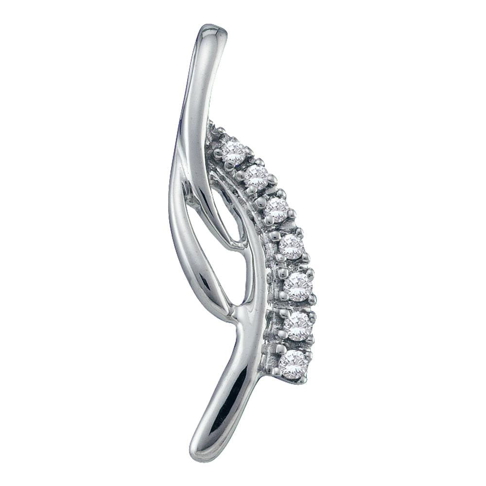 14kt White Gold Womens Round Diamond Cascading Fashion Pendant 1/20 Cttw