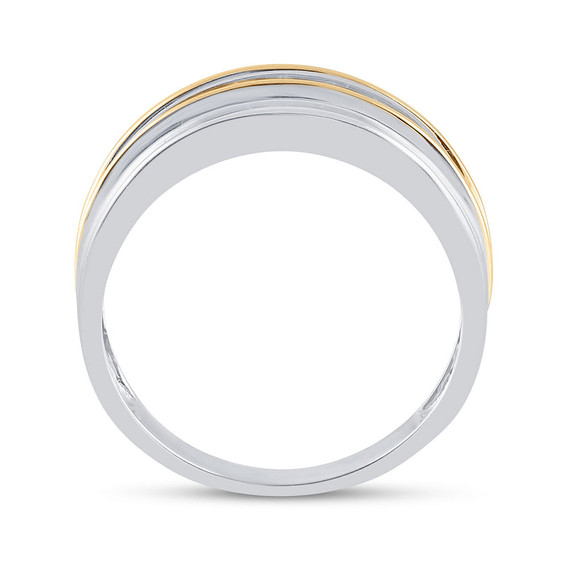 14kt White Two-tone Gold Mens Round Channel-set Diamond Wedding Band 1/4 Cttw