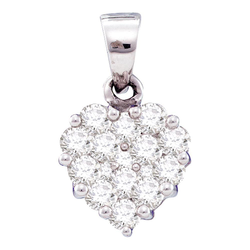 14kt White Gold Womens Round Diamond Small Heart Cluster Pendant 1/2 Cttw