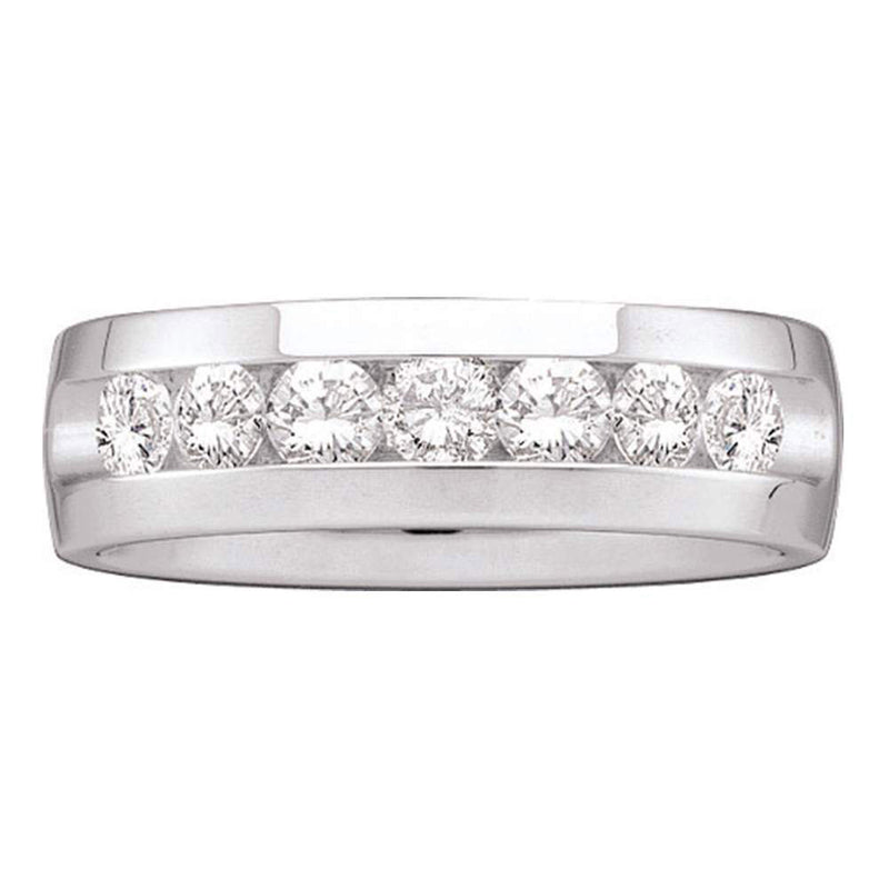 14kt White Gold Mens Machine Set Round Diamond Wedding Channel Band Ring 1-1/2 Cttw