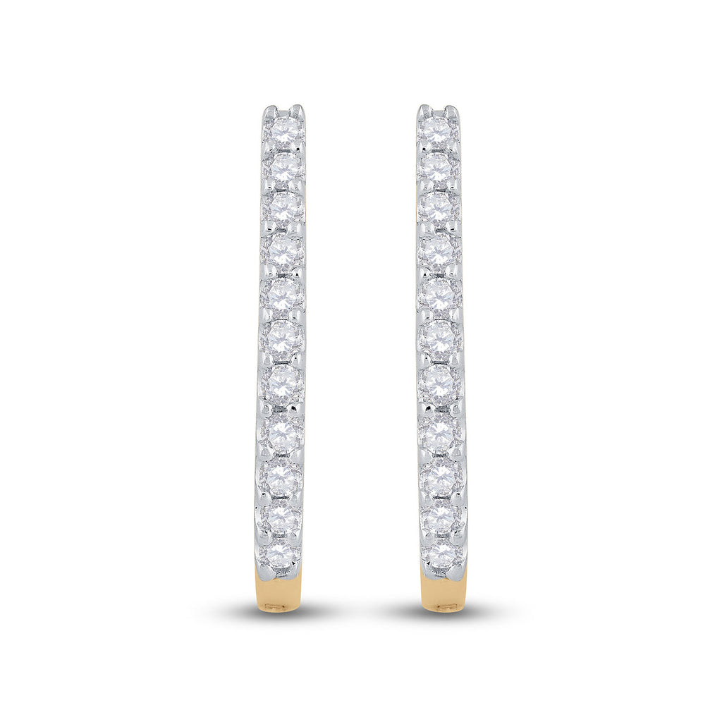 14kt Yellow Gold Womens Round Diamond Hoop Earrings 1/4 Cttw