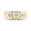 Yellow-tone Sterling Silver Mens Round Diamond Cross Wedding Band Ring 1/20 Cttw
