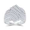 14kt White Gold Womens Round Baguette Diamond Bypass Fashion Ring 1-3/4 Cttw