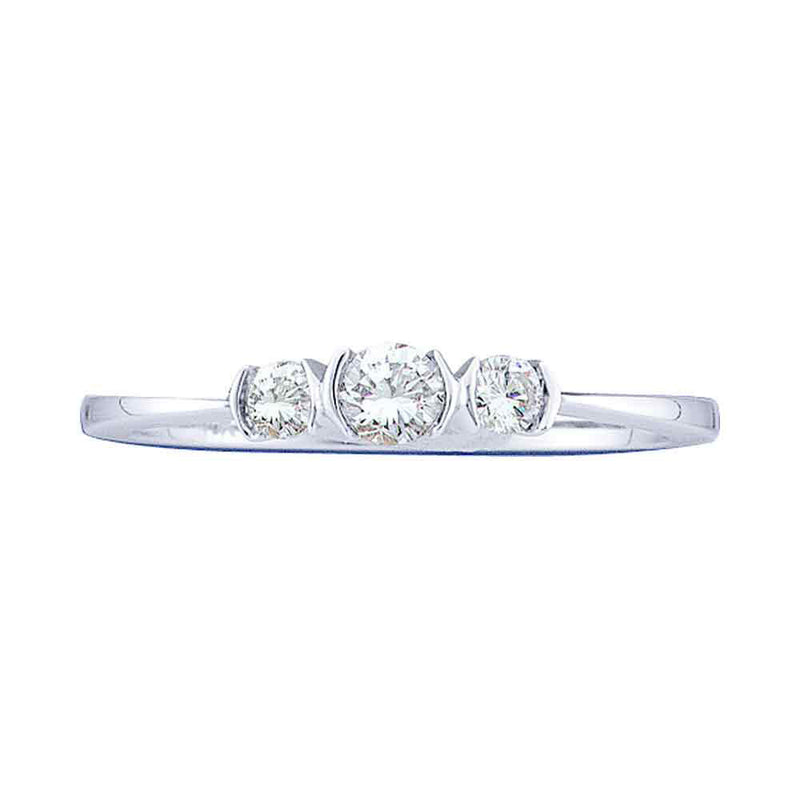 14kt White Gold Round Diamond 3-stone Bridal Wedding Engagement Ring 1/4 Cttw