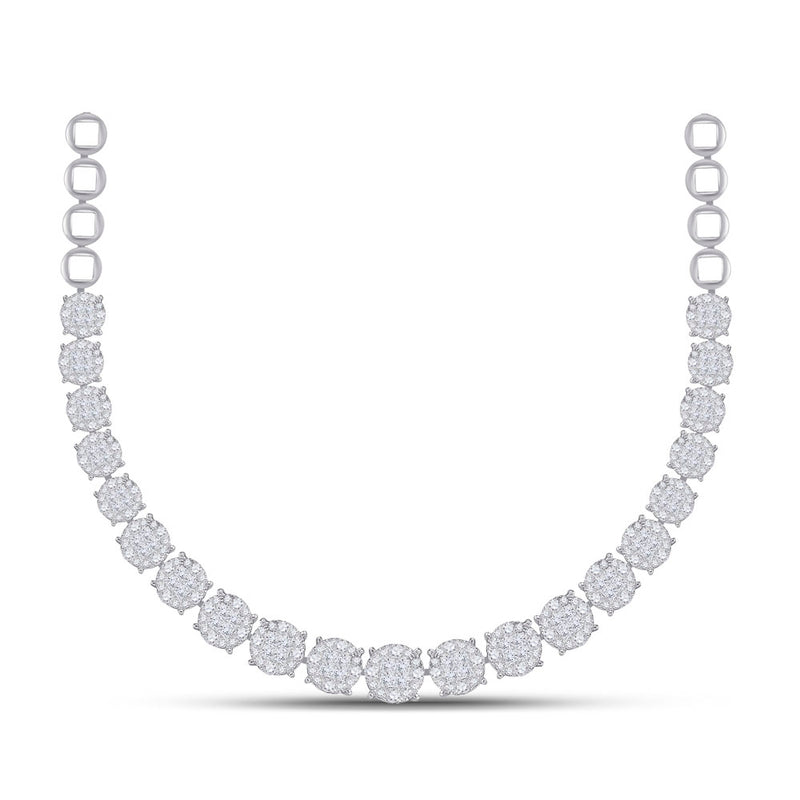 14kt White Gold Womens Princess Diamond Luxury Cluster Necklace 9-1/2 Cttw