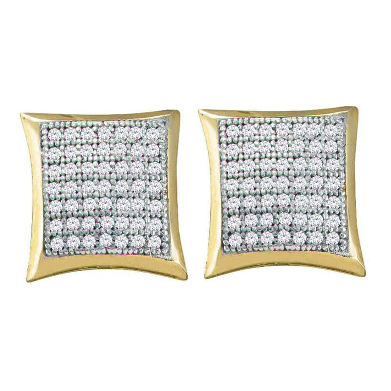 10kt Yellow Gold Womens Round Diamond Kite Square Earrings 1/3 Cttw