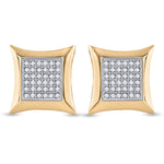 10kt Yellow Gold Womens Round Diamond Square Kite Cluster Earrings 1/5 Cttw