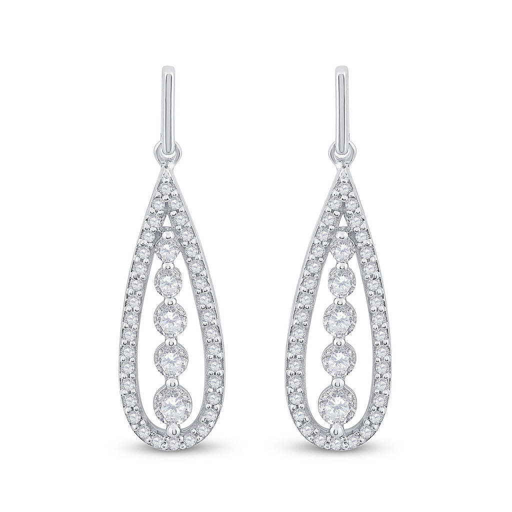 14kt White Gold Womens Round Diamond Teardrop Dangle Earrings 3/4 Cttw