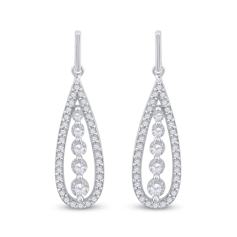 14kt White Gold Womens Round Diamond Teardrop Dangle Earrings 3/4 Cttw