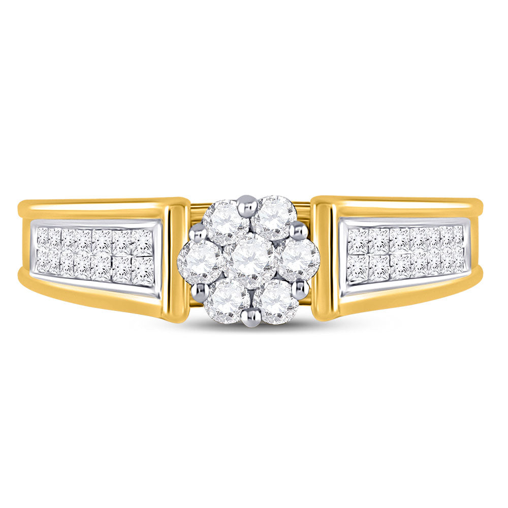 14kt Yellow Gold Womens Round Diamond Flower Cluster Ring 1/2 Cttw