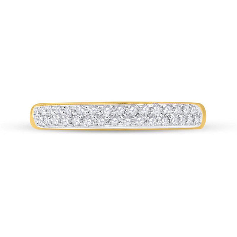 14kt Yellow Gold Womens Round Pave-set Diamond Double Row Wedding Band 1/4 Cttw