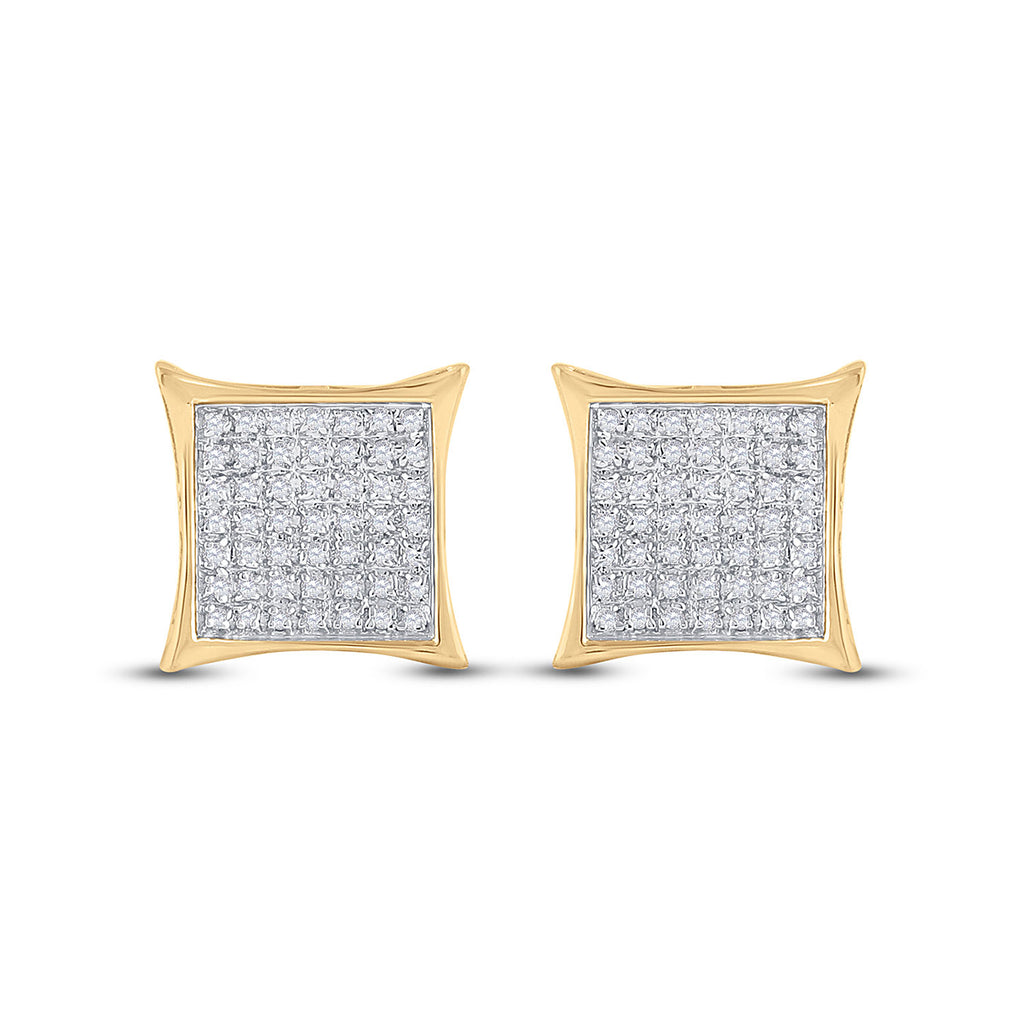 10kt Yellow Gold Womens Round Diamond Kite Square Earrings 1/3 Cttw