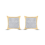 10kt Yellow Gold Womens Round Diamond Kite Square Earrings 1/3 Cttw