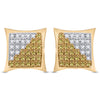 10kt Yellow Gold Mens Round Yellow Color Enhanced Diamond Square Cluster Earrings 1/4 Cttw
