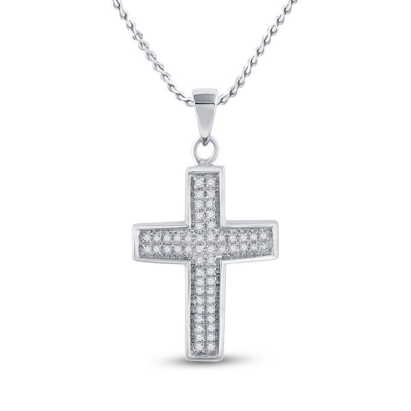 10kt White Gold Womens Round Diamond Cross Pendant 1/6 Cttw