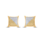10kt Yellow Gold Mens Round Yellow Color Enhanced Diamond Kite Square Earrings 1/2 Cttw