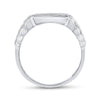 10kt White Gold Mens Round Diamond Rectangle Cluster Ribbed Ring 1/2 Cttw